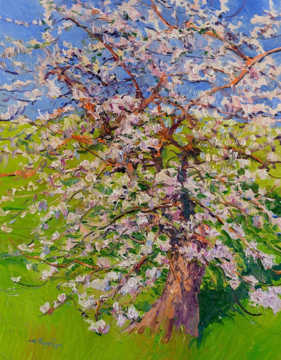 Expressive Botanical Oil Painting By Suren Nersisyan, 30 X 40", Old Apple Tree, Original Artwork