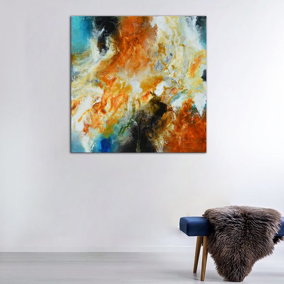 Square painting red, blue and orange abstract - Forever Endeavor