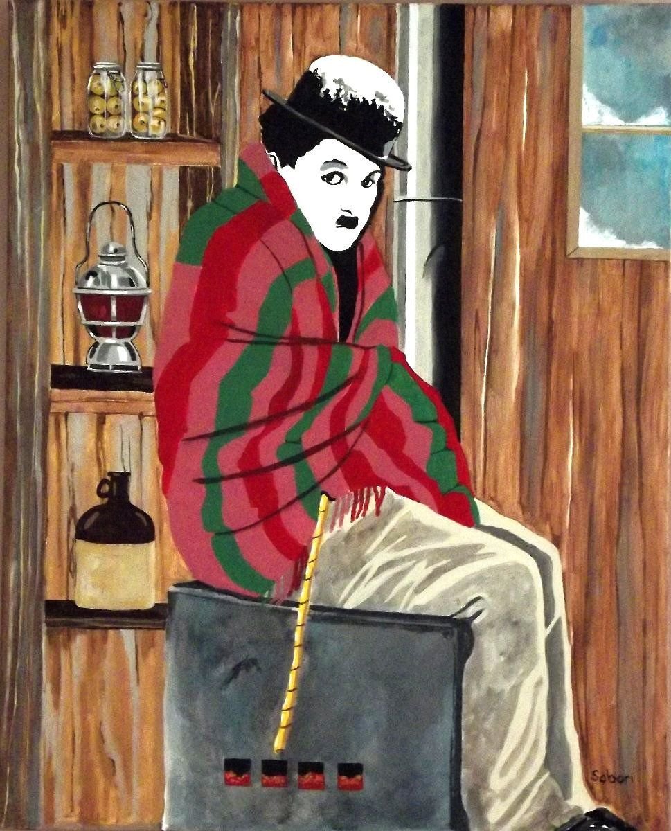 Photorealistic Portrait Painting By Andrew Sabori, 24 X 30, Chaplin In The Film Goldrush, Original Artwork