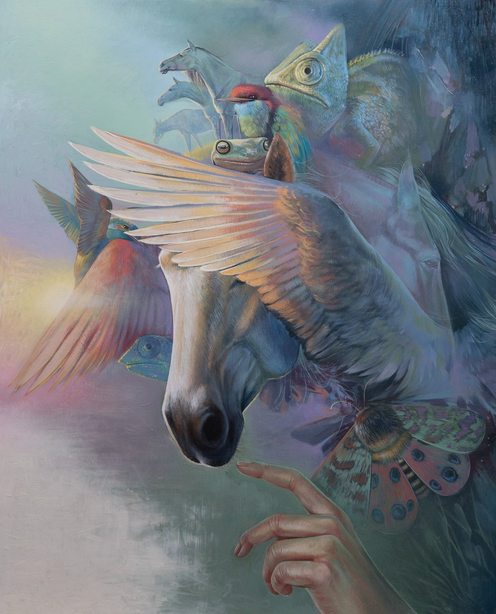 Surrealistic Animal Oil Painting By Anastasia Parfilo, 16 X 20, Ray, Original Artwork