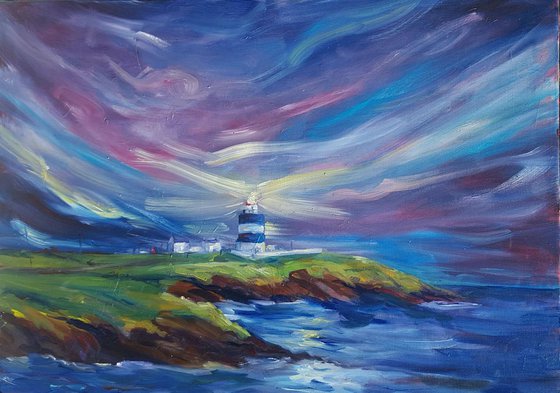 The Light of Hook Head Lighthouse as Evening falls - Irish landscape