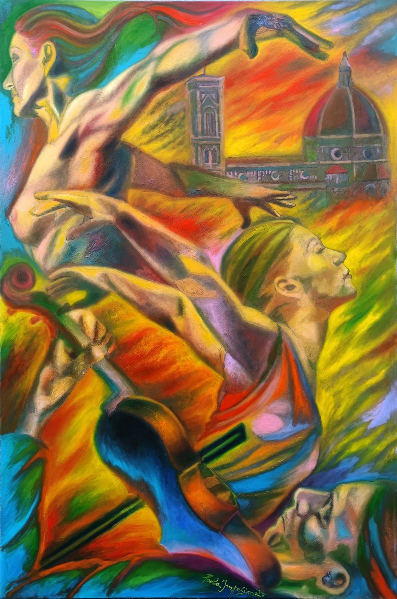 Expressive Portrait Oil Painting By Paola Imposimato, 31 X 46", Sunset Ballad, Original Artwork