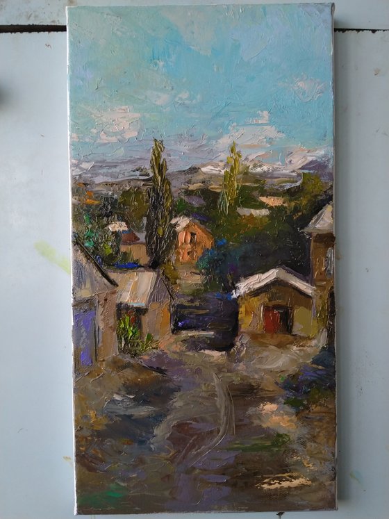 Autumn sun (22x42cm, oil painting, impressionistic)