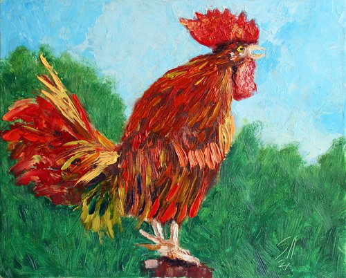 Rooster X - Pet portrait /  ORIGINAL PAINTING by Salana Art Gallery