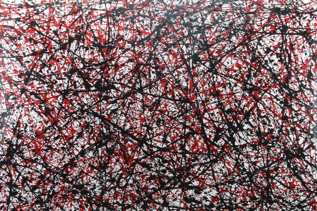 Abstract Acrylic Painting By Alessandro Butera, 65 X 46, Red And Black, Original Artwork