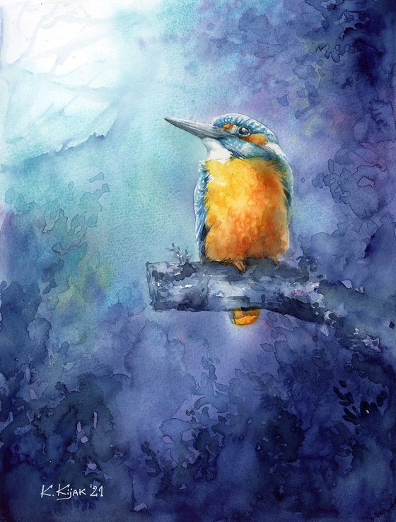 Kingfisher, watercolor of birds and wildlife