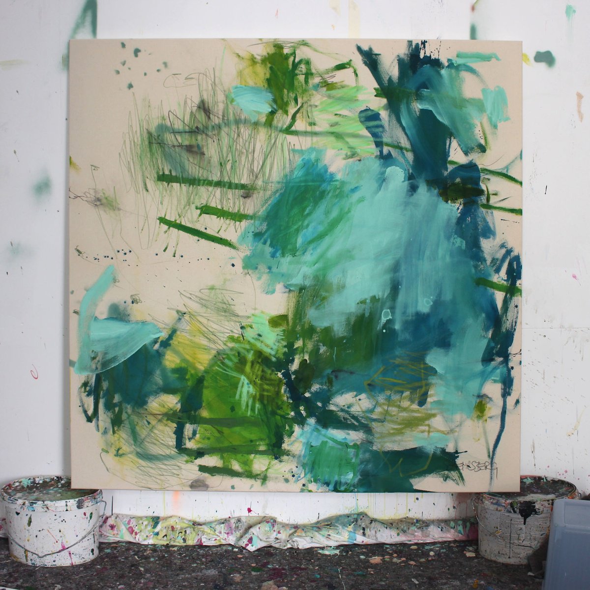 Expressive Abstract Painting By Daniela Schweinsberg, 47 X 47, Waldbaden, Original Artwork