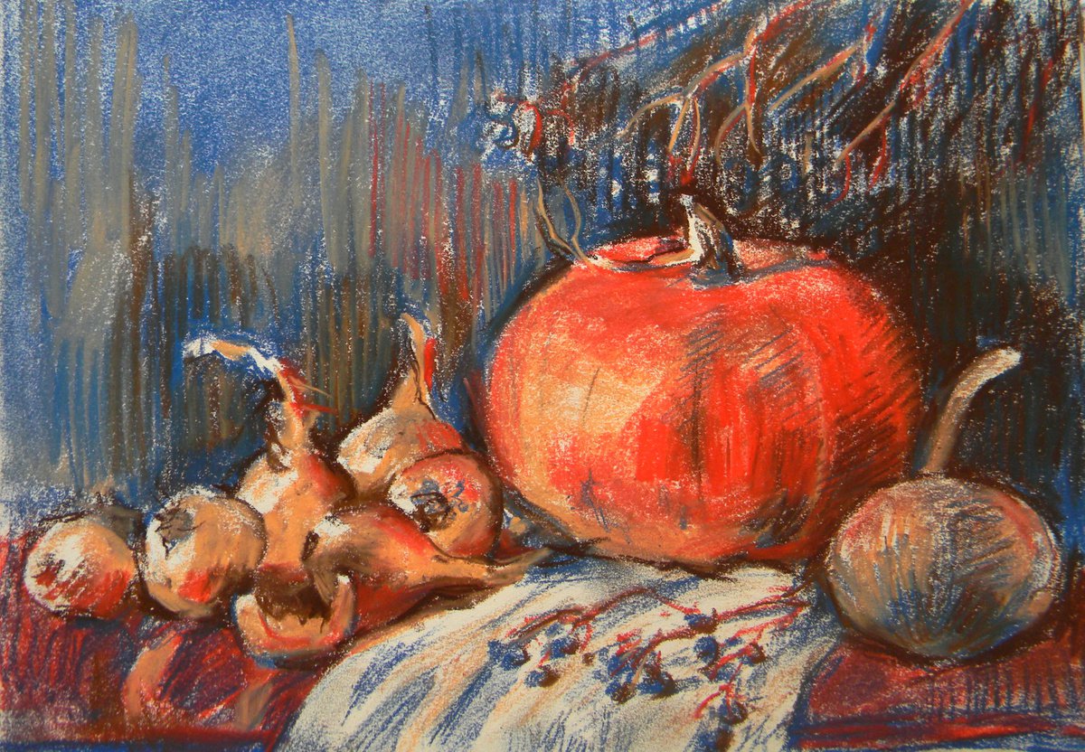 Pumpkins and onions by Liudmyla Chemodanova