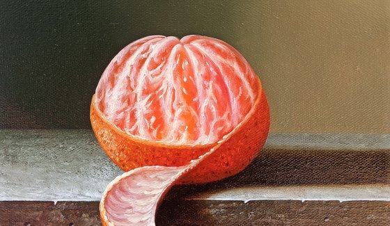 Still life - A tangerine  (24x30cm, oil painting, ready to hang)