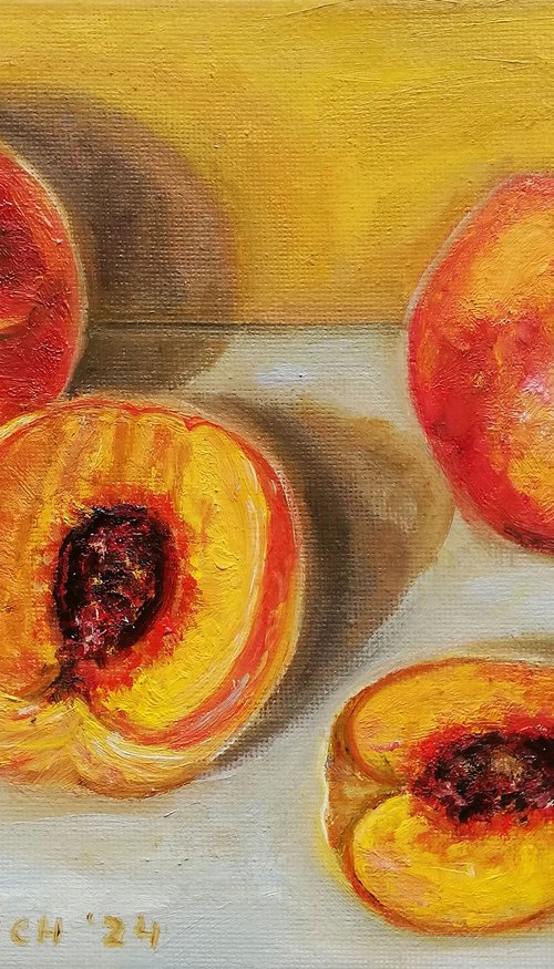 "Ripe Peaches on Table"" by Katia Ricci