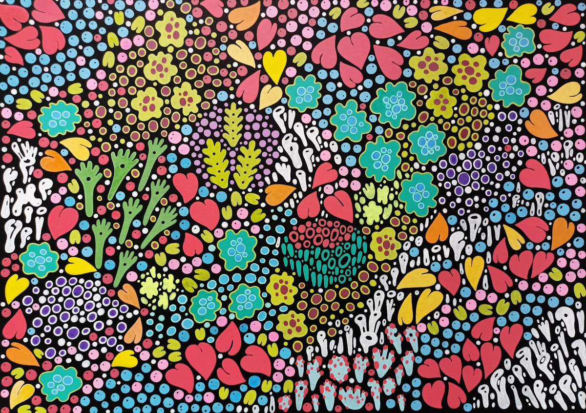 Naive Botanical Acrylic Painting By Veronika Demenko, 17 X 11", Meadows N.4 - Moss And Lichen, Original Artwork