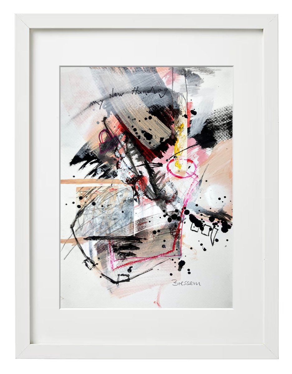 Abstract Acrylic Painting By Jutta Rika Bressem, 8 X 11", My New Handbag, Original Artwork