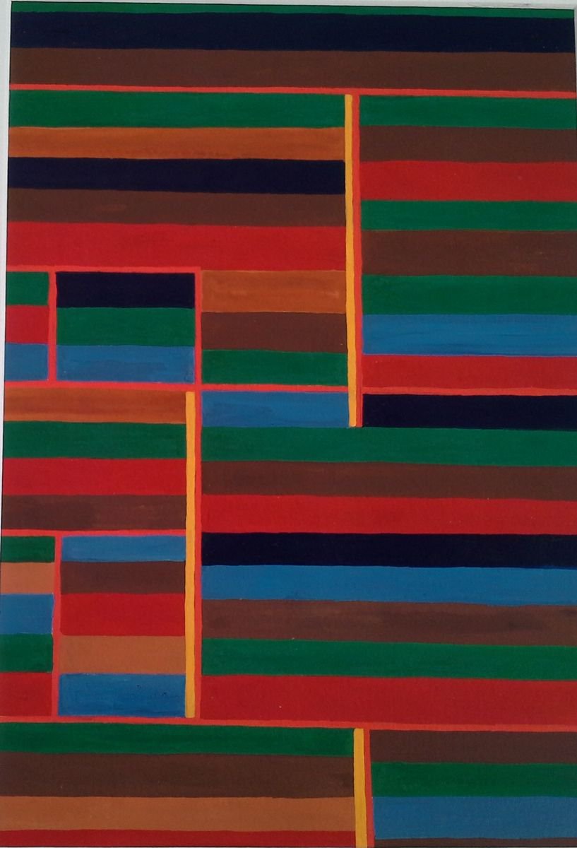 Geometric Abstract Painting By Paul Heron, 13 X 17", Nocturne, Original Artwork