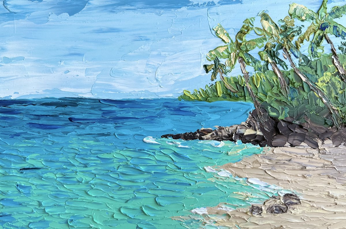 Impressionistic Landscape Acrylic Painting By Guzaliya Xavier, 18 X 12, Tropical Paradise Ii, Original Artwork