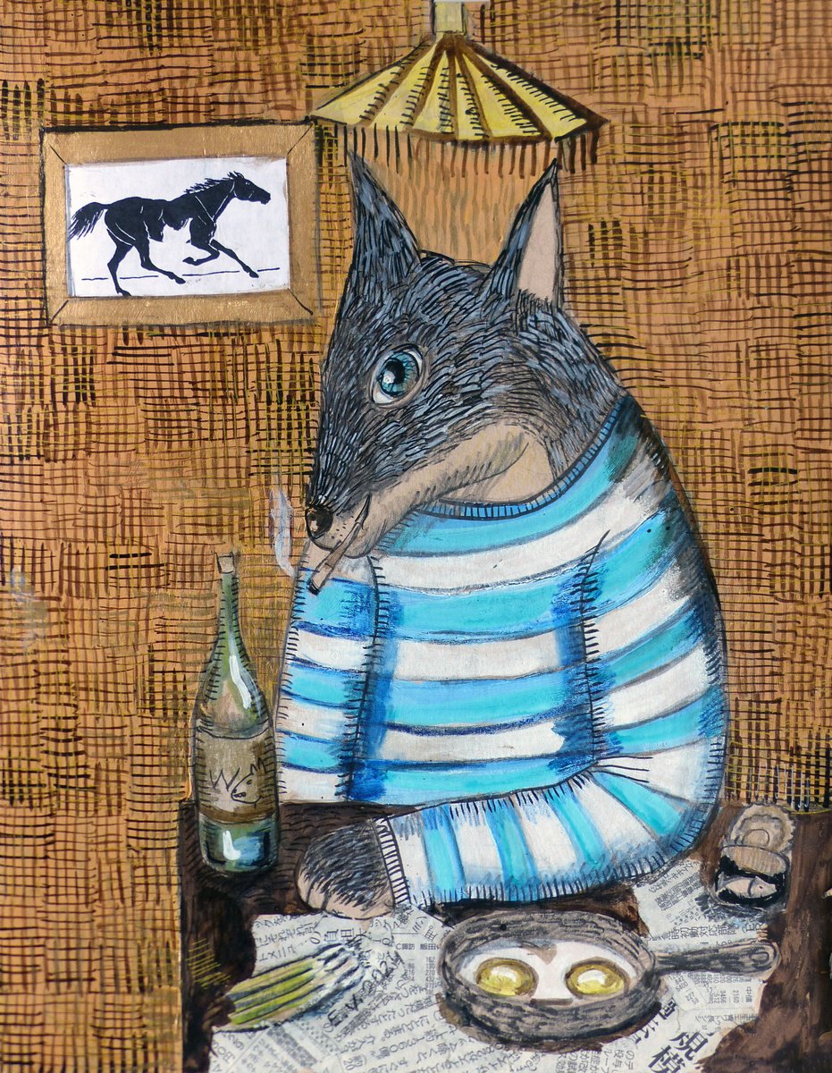 Surrealistic Animal Painting By Elizabeth Vlasova, 11 X 14, Old Sailor#2, Original Artwork