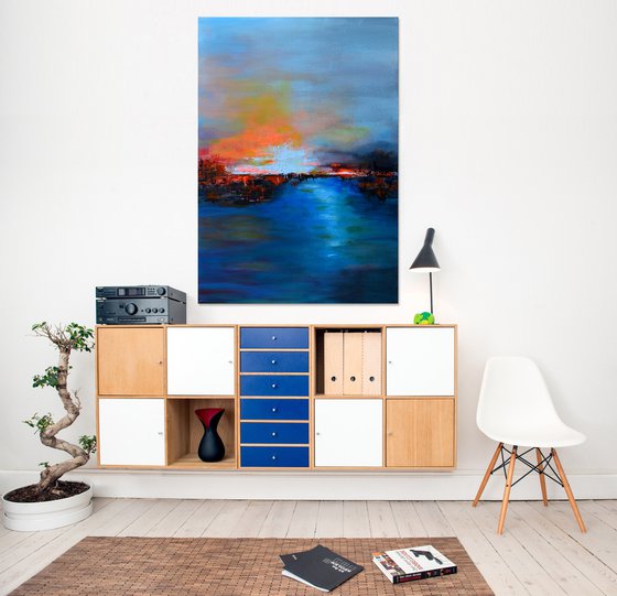 Sunday of blue - Modern Abstract Landscape  Gift idea
