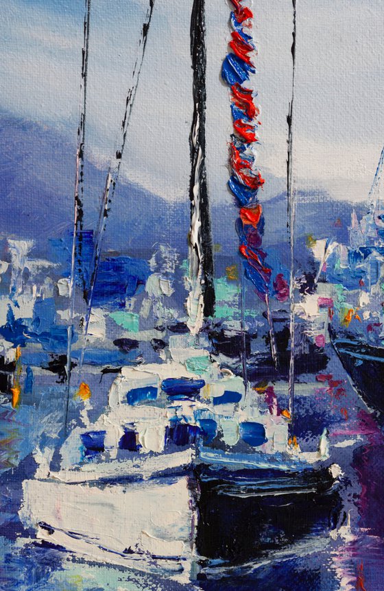 "Yachts in the harbor" ships, seascape