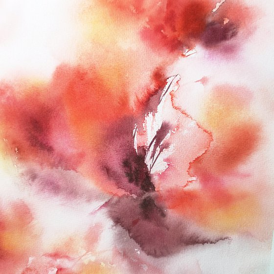 Red flowers watercolor painting "AUTUMN ROSES"