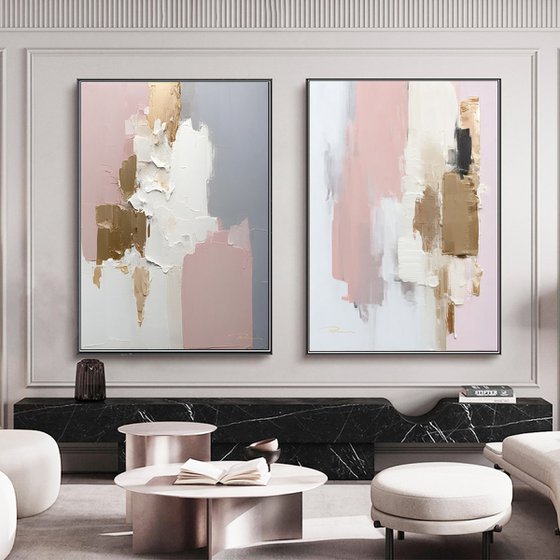 Pink and Gold Abstract Set of 2