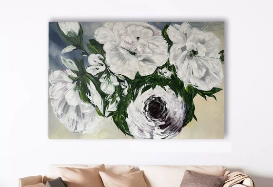 A Littel bit of beauty- texture art flowers, light abstract impasto painting.