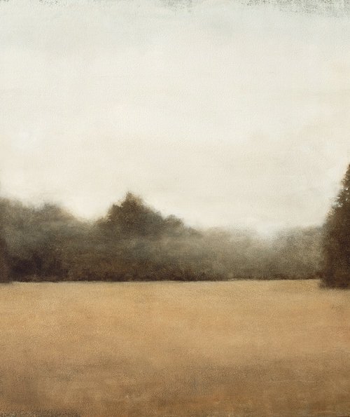 Distant Trees 210404, Tonal landscape and trees impressionist oil painting by Don Bishop