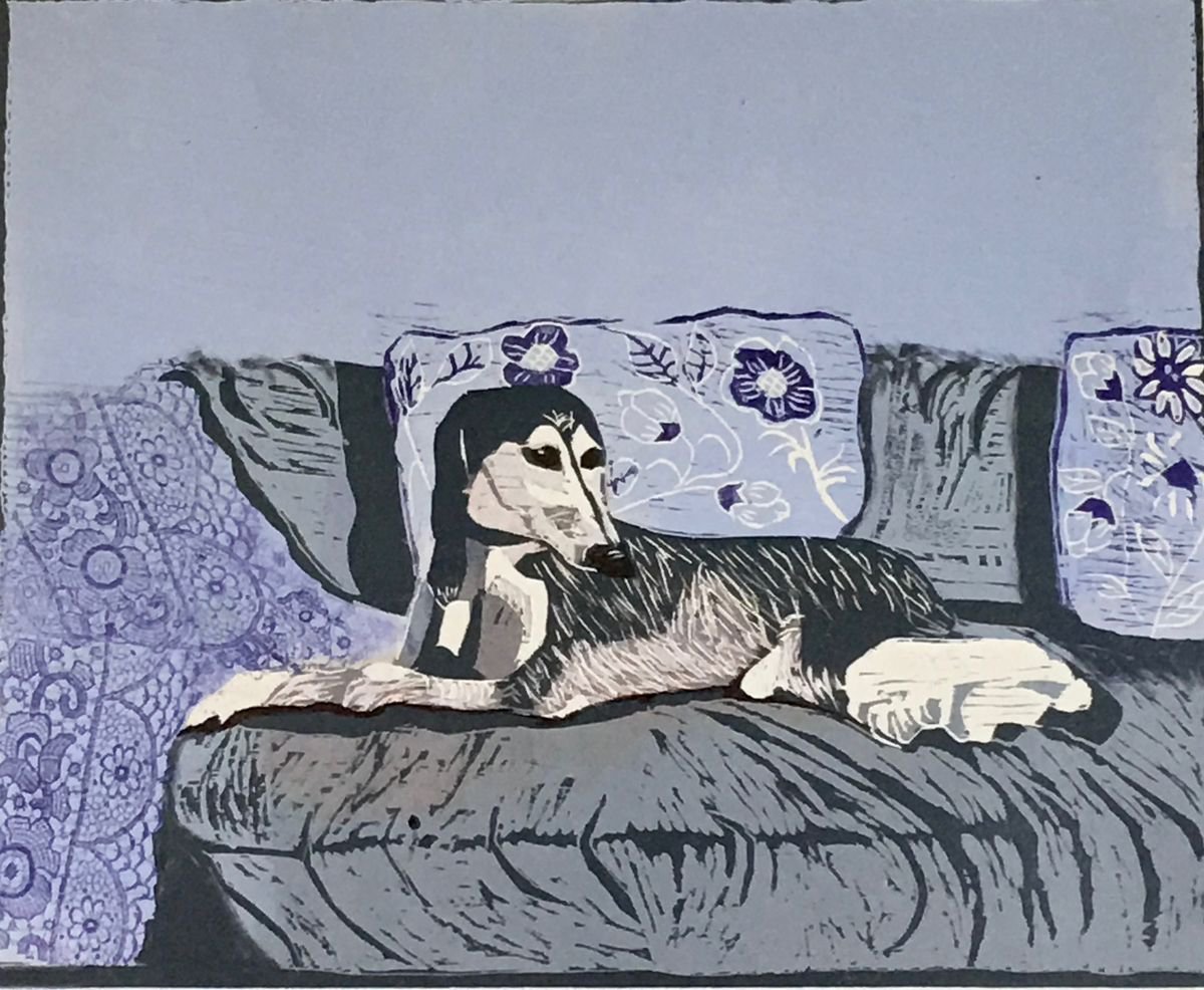 Dog on Sofa by Gill Bedson