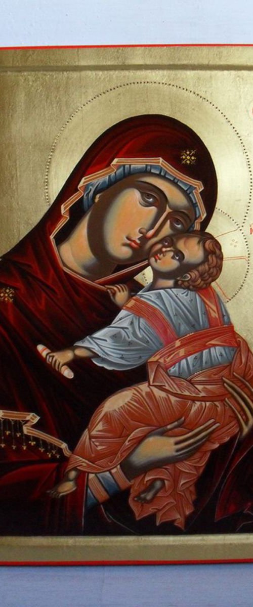 UNIQUE PRICELESS BYZANTINE RELIGIOUS CHRISTIAN ICON ON WOOD 24K GOLD LARGE by Kloska Ovidiu