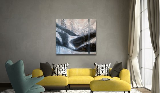 CALM WATER SCENE, Large Black and White Abstract Landscape painting, Calm Scene, Minimalism
