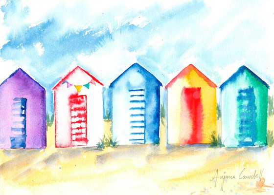 Beach hut Painting, Seaside Art, Original Watercolour Painting, Seaside Painting