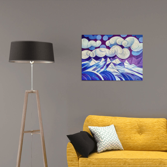 Winter evening (60x80cm, cubism, oil painting, ready to hang)