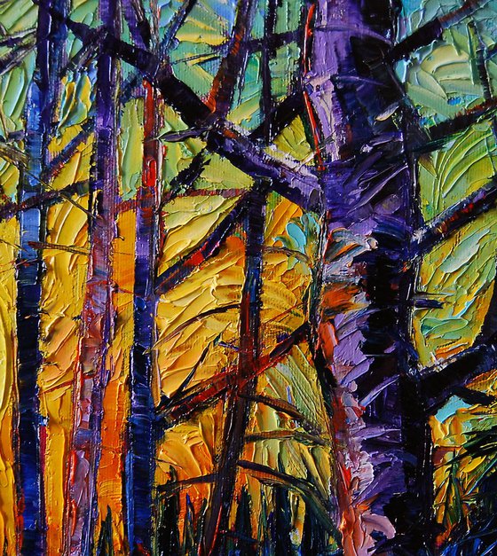 Winter Woodland Sunset Modern Impressionist Palette Knife Oil Painting