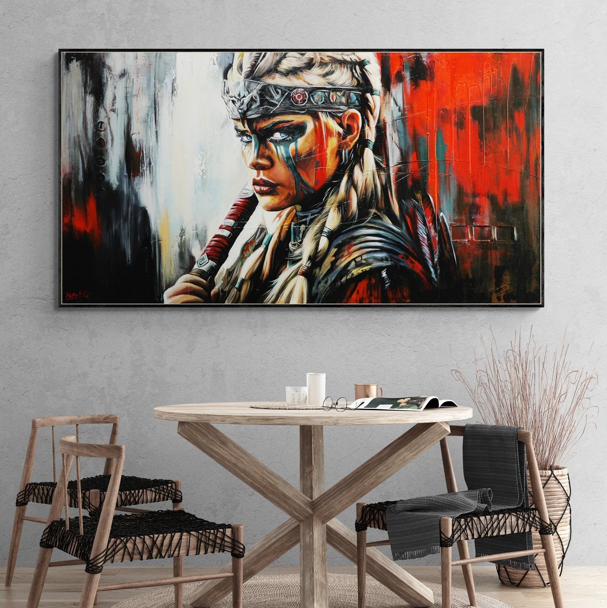 Abstract Portrait Acrylic Painting By Franko, 76 X 41, Valkyrie, Original Artwork