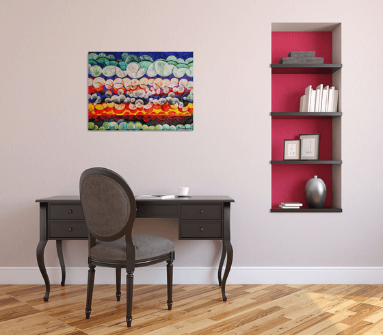 Unique sunset (60x80cm, cubism, oil painting, ready to hang)