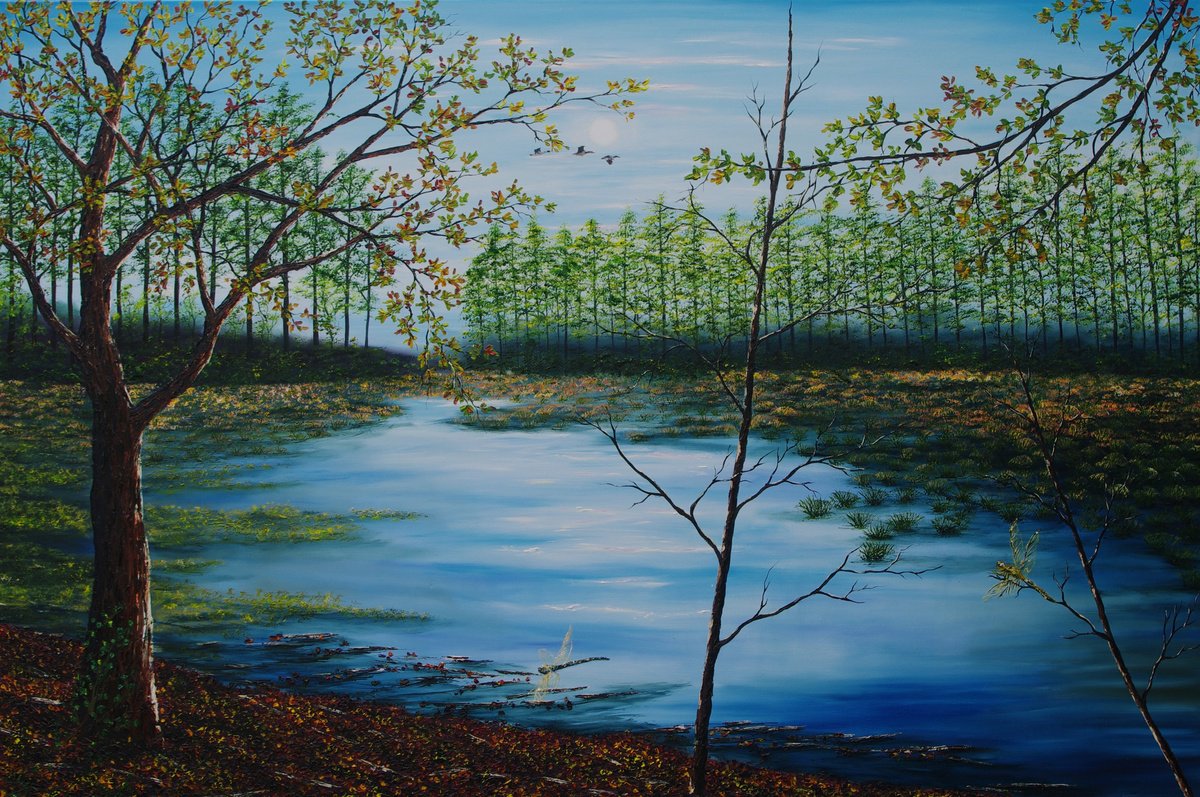 A Delamere Dawn By Hazel Thomson, 59 X 39, Artwork For Sale On Artfinder