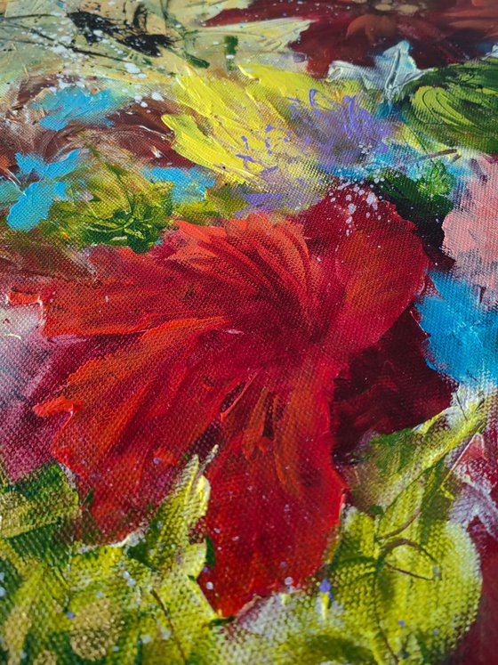 "A Kaleidoscope of Blossoms" from "Colours of Summer" collection, XXL abstract flower painting