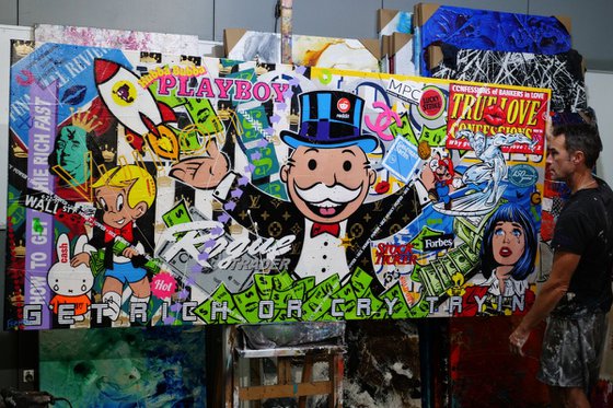 Mr Monopoly Temptation 270cm x 120cm Monopoly Man Textured Urban Pop Art