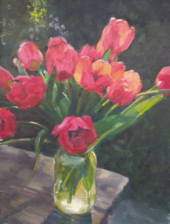 Tulips in a jar