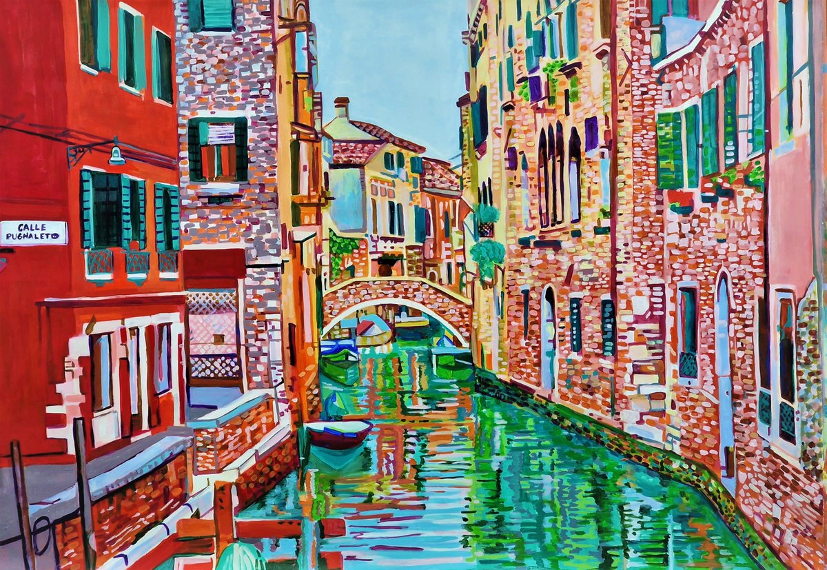 Impressionistic Cityscapes Acrylic Painting By Alexandra Djokic, 39 X 28, Venice No2, Original Artwork