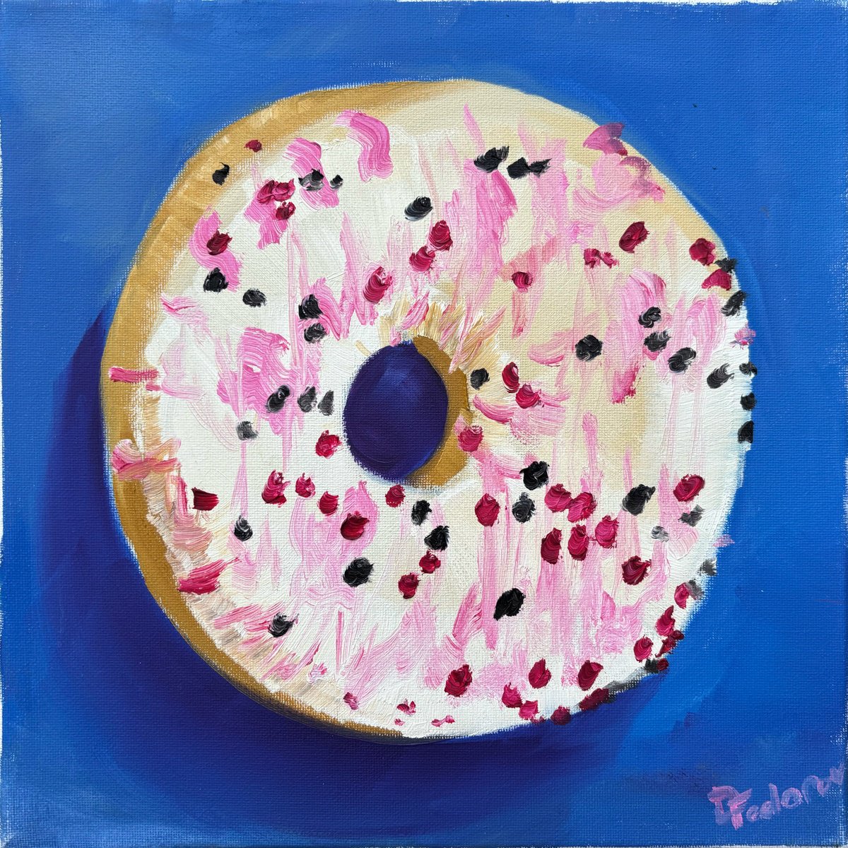 Impressionistic Still Life Oil Painting By Dmitry Fedorov, 12 X 12, The Donut. Still Life, Original Artwork