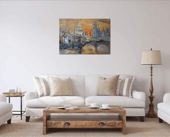 LONDON SUNRISE , abstract impressionist painting 70x100cm