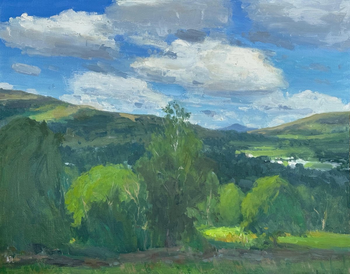 Impressionistic Landscape Oil Painting By Alex James Long, 30 X 24, Todd Crag Towards Ambleside, Original Artwork