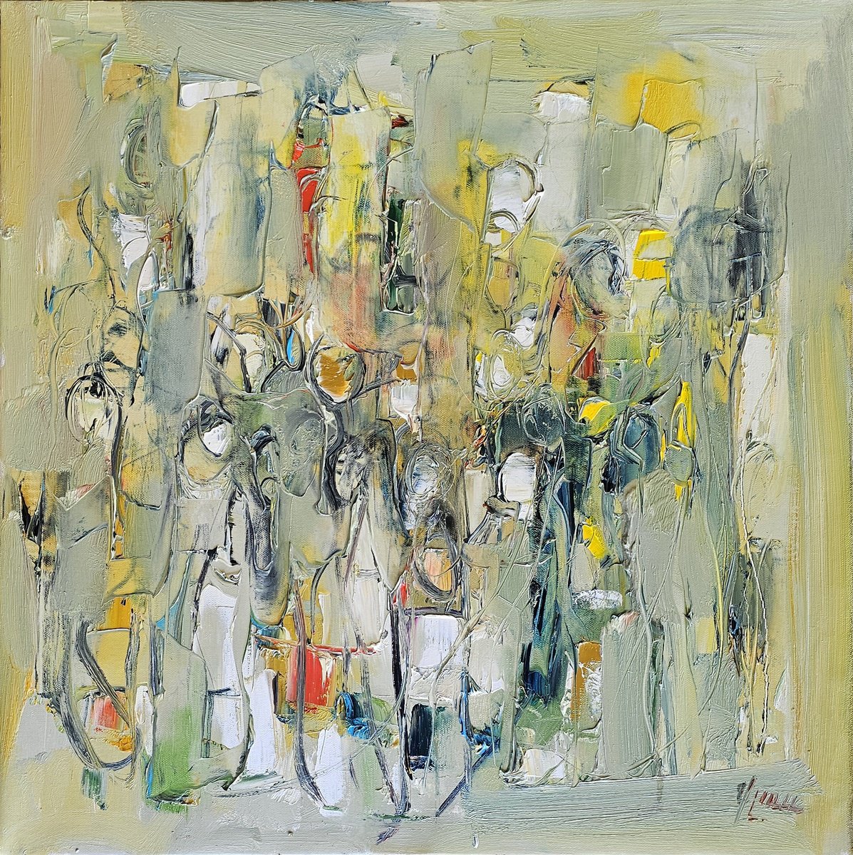 Yellow Green Composition By Vlas Ayvazyan, 28 X 28, Artwork For Sale On Artfinder