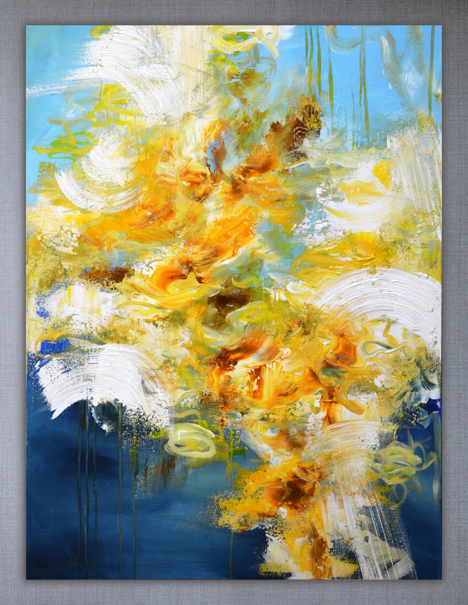 Abstract Acrylic Painting By Andrada Anghel, 30 X 40, Lake Trail At Sunset, Original Artwork