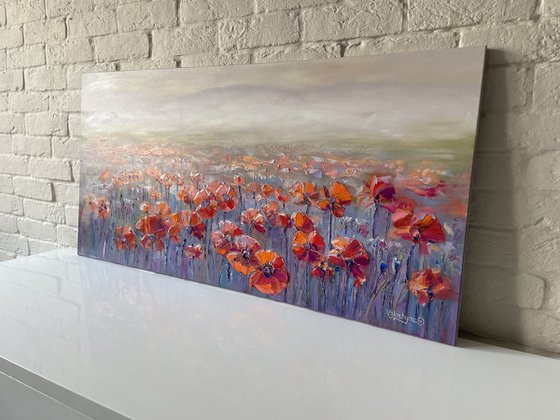 "Field of red poppies". Scenery. Flowers. Original oil painting