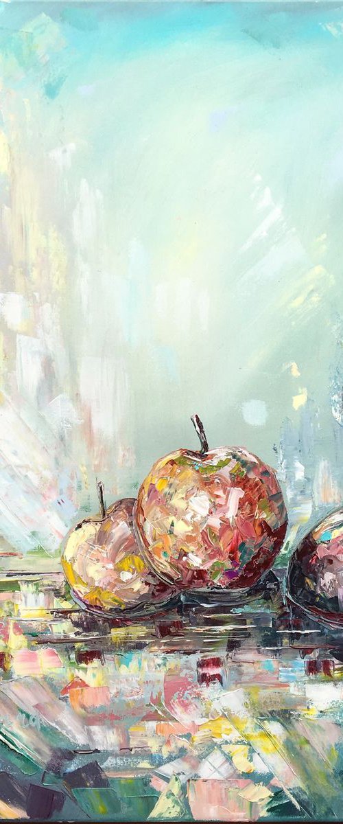 Fruit Lunch - original palette knife still life oil art painting on stretched canvas by Nino Ponditerra
