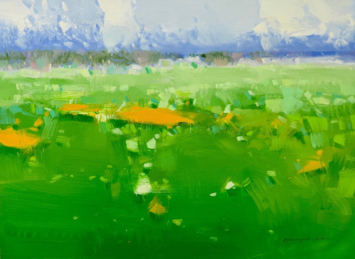 Impressionistic Landscape Oil Painting By Vahe Yeremyan, 32 X 24", Vibrant Summer, Original Artwork