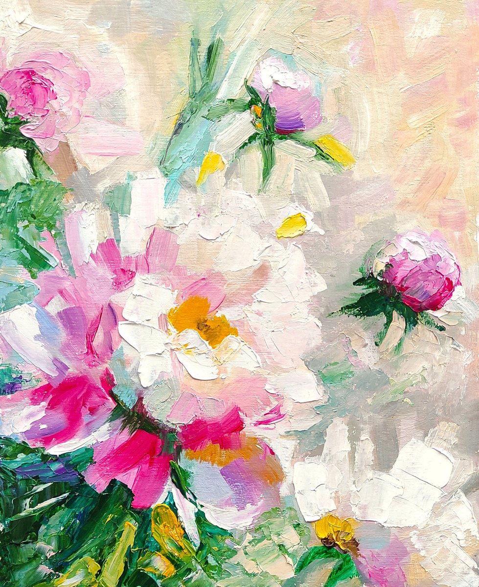 Peonies Painting Original Art Floral Artwork Flower Bouquet Wall Art by Yulia Berseneva