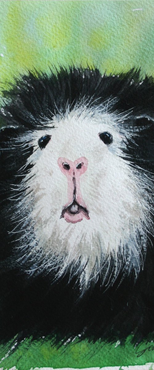 Guinea Pig III,  5.5 x 8'' / FROM THE ANIMAL PORTRAITS SERIES / ORIGINAL PAINTING by Salana Art Gallery