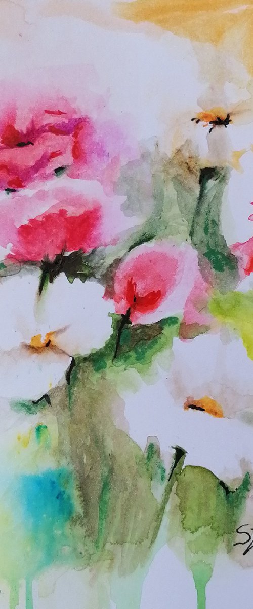 Garden flowers in watercolour by Susana Zarate