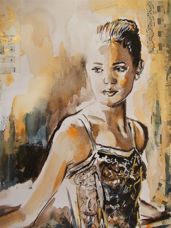 Admiration - Ballerina Watercolor Mixed Media Painting